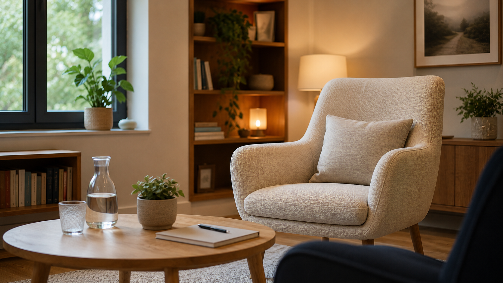 Espace de consultation chaleureux et confidentiel à Saint-Avertin près de Tours favorisant l'écoute et l'accompagnement personnalisé.