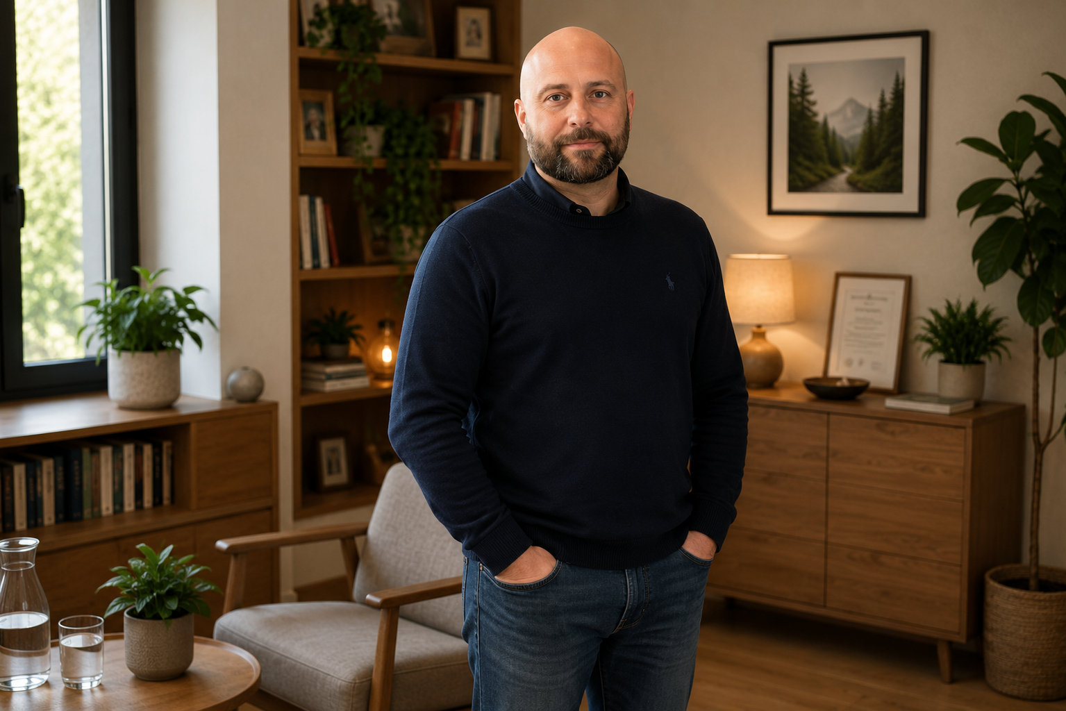 Vincent Delagarde, psycho-praticien en hypnose thérapeutique, dans son cabinet à Saint-Avertin près de Tours.